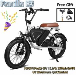 Pamila E3 20-Inch Motorized Dirt Bikes Adult,Puncture-Resistant Wide Tires,1000W Led Mid-Mounted Motor,48V15.6Ah Battery, UL2849.