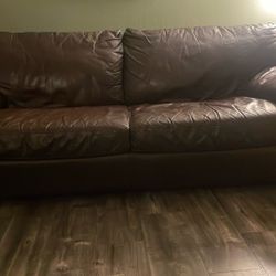 Brown Faux Leather Sofa – 81” – Clean & Comfy – Great for Garage / Game Room – Delivery Available