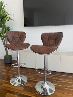 Set of 2 Brown Adjustable Bar Stools