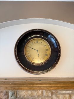 Oversized Round Wall Clock Roman Numeral Brass Gold Face Tuscan Decor