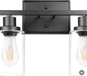 Modern Black 2-Light Bathroom Vanity Light with Clear Glass Shades