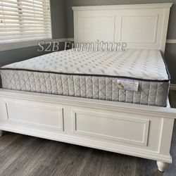 Queen Size White Bed With Orthopedic Mattress 