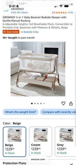 GROWNSY 5-in-1 Baby Bassinet Bedside Sleeper, Beige