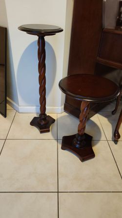 Pair of Wood Twisted Pedestal Plant Stands