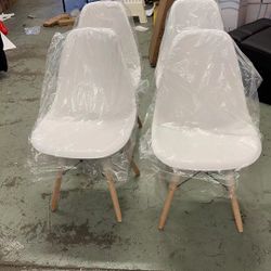 Pre Assembled Mid Century Modern Style Dining Chair DSW Shell Plastic Chair Kitchen, Dining, Living Room Side Chairs, Set of 4 (White)