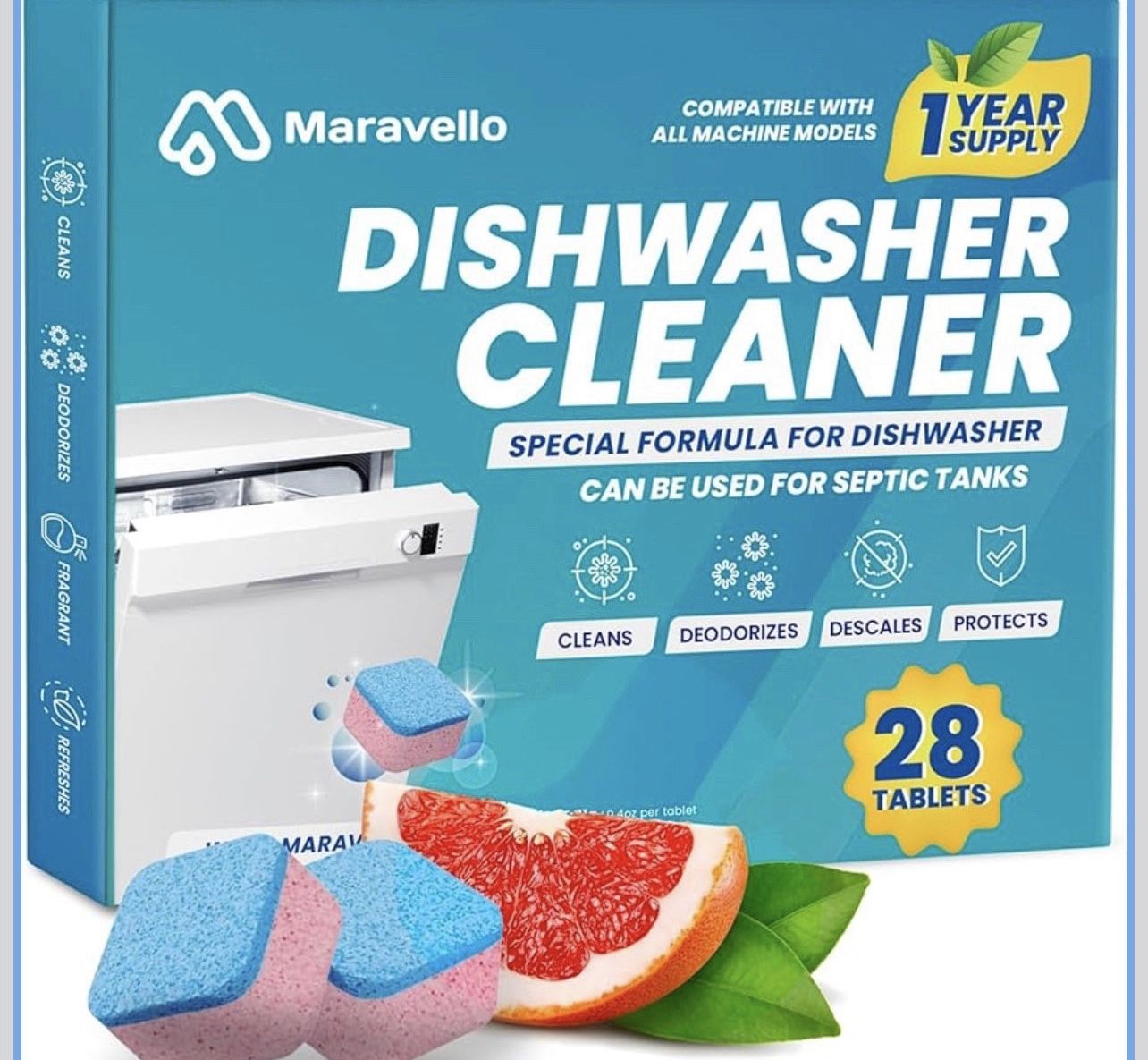 Dishwasher Cleaner and Deodorizer Tablets – 28-Pack Deep Clean Descaler Pods