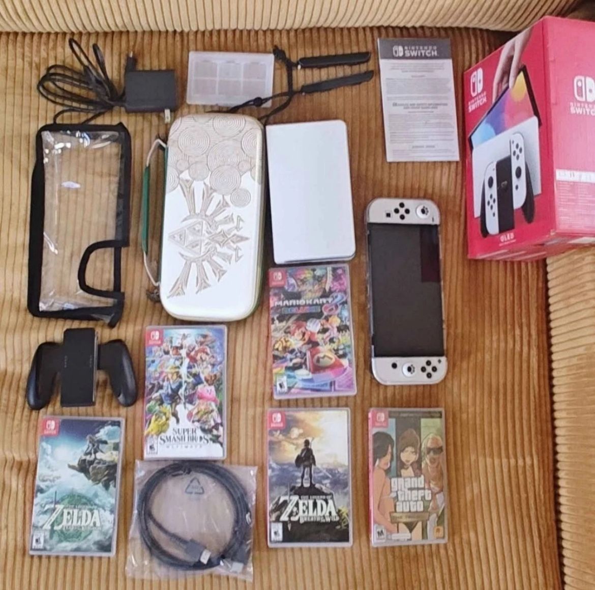 Nintendo Switch OLED White Console 512GB Bundle with 5 Games and Case Excellent