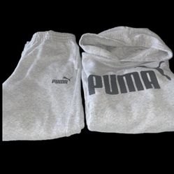 Puma Essential Big Logo Complete Sweatsuit Grey Size Small (7-8)