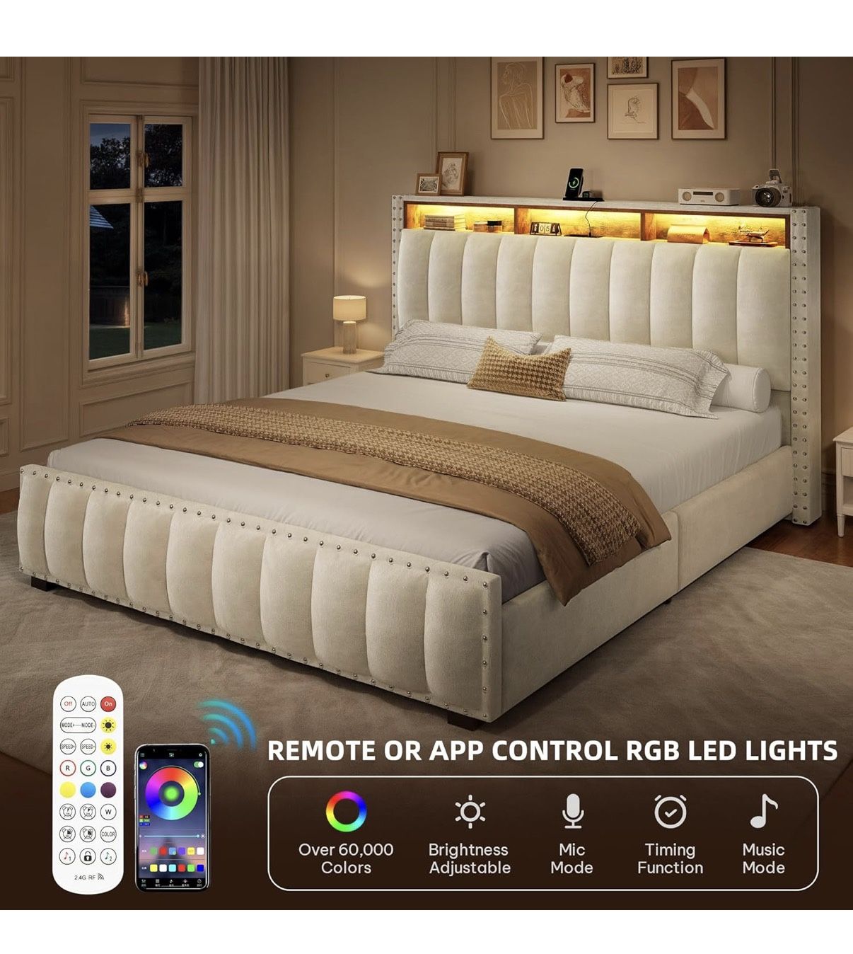 Led Storage Queen Bed Frame - Like New
