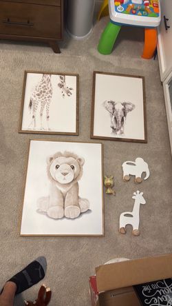 Safari Animal Nursery Wall Art Set of 3