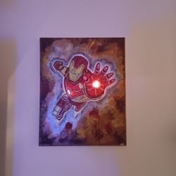 3D Iron Man Custom Painted Canvas w/ LED lights (18x24) (1 Of 1)