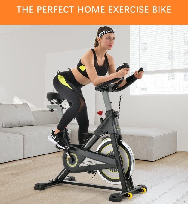 Sovnia Exercise Stationary Indoor Cycling Bike with iPad Holder, LCD Monitor and Comfortable Seat Cushion, 330 Lbs Weight Capacity