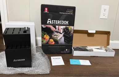 Knife Set, Astercook 15 Pieces Knife Sets for Kitchen with Block, Dishwasher Safe Kitchen Knife Set with Built in Sharpener Block, German Stainless St