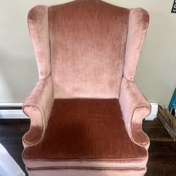 Vintage Wingback Armchair – Rose Velvet Upholstery!!!!!