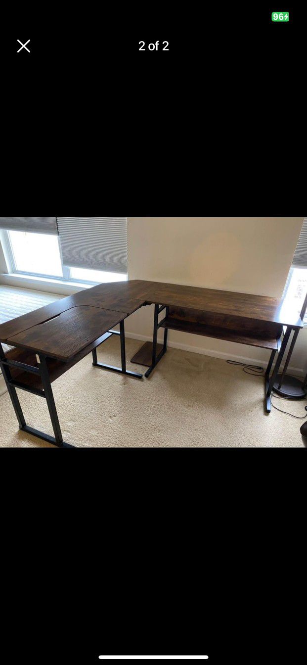 Dark Brown And Black Wooden Computer/Office/Work Desk (Measurements Seen In 2nd Picture)