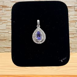 14K White Gold Round & Baguette Diamond Pendant 