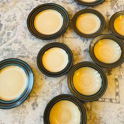 Vintage Brown-Rimmed Ceramic Appetizer Plates - Set of 9