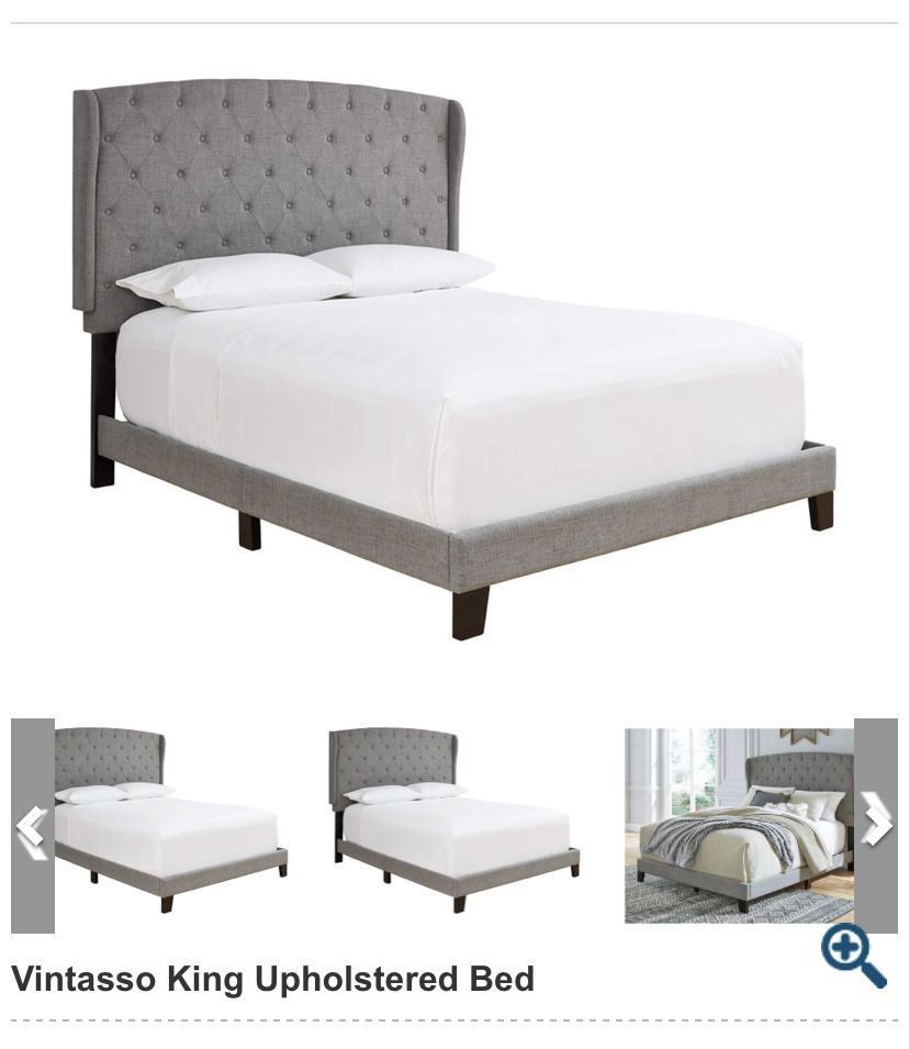 GRAY KING BED (MATRESS & BOXSPRING INCLUDED)
