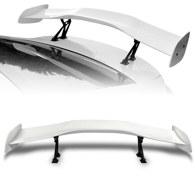 Universal 57" TYPE-1 Painted White ABS GT Trunk Adjustable Bracket Spoiler Wing -(2-SP-6801GT-PWH