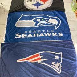 NFL Flag's Steelers, Patriots, Seahawk 3*5' $20each