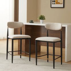 2X Beige Color 26” Fabric Barstools 