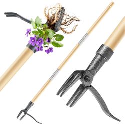Stand Up Weed Puller Tool, Heavy Duty 4-Claw Steel Head, Bamboo Handle Long-Handle Root Remover for Dandelions & Deep Weeds, Pull Weeds Without Bendin
