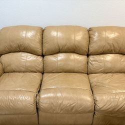 Genuine Tan Leather Couch - Reclining