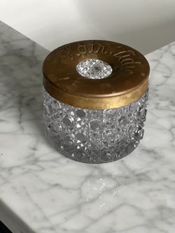 Victorian Era “ Hair Tidy “ Crystal Base Small Antique Brass Lid Patina