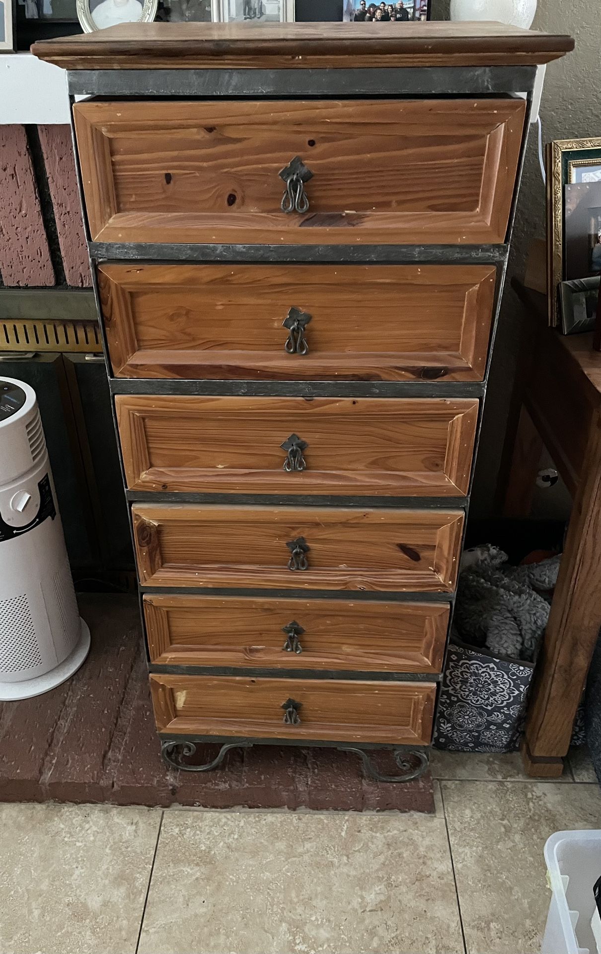 Wood And Metal Tall Dresser