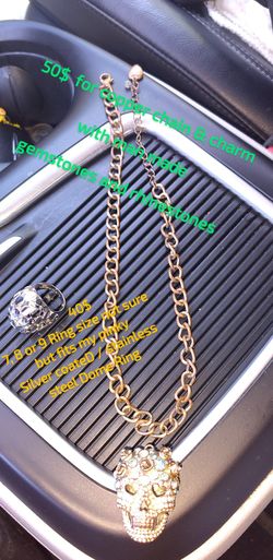 Copper / Silver ToNe.  Ring / Necklace / Skull Head Charm Piece