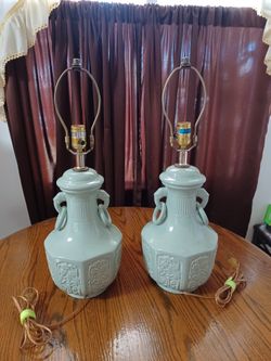 Celadon Glazed Porcelain Vase Table Lamp 