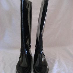 Saks Fifth Avenue Black Leather Riding Boots Size 8 1/2 Narrow