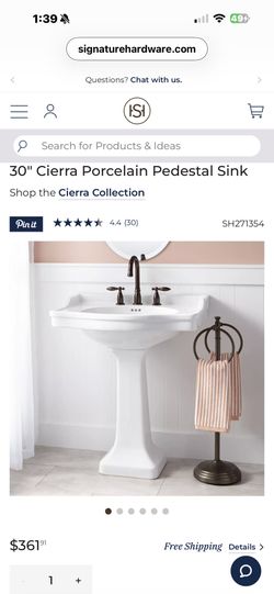 30" High End Porcelain Pedestal Sink And Kohler Faucet And Accents