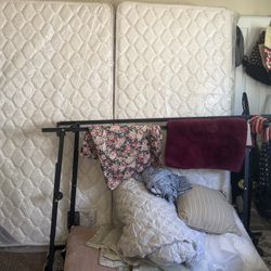 2 Twin Mattresses Still In Plastic With Bed Rails And Bedding