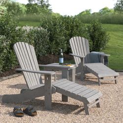 Akiva Solid Wood Adirondack Chair with Ottoman/Table