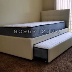 Twin Twin Size White Trundle With Orthopedic Mattress 