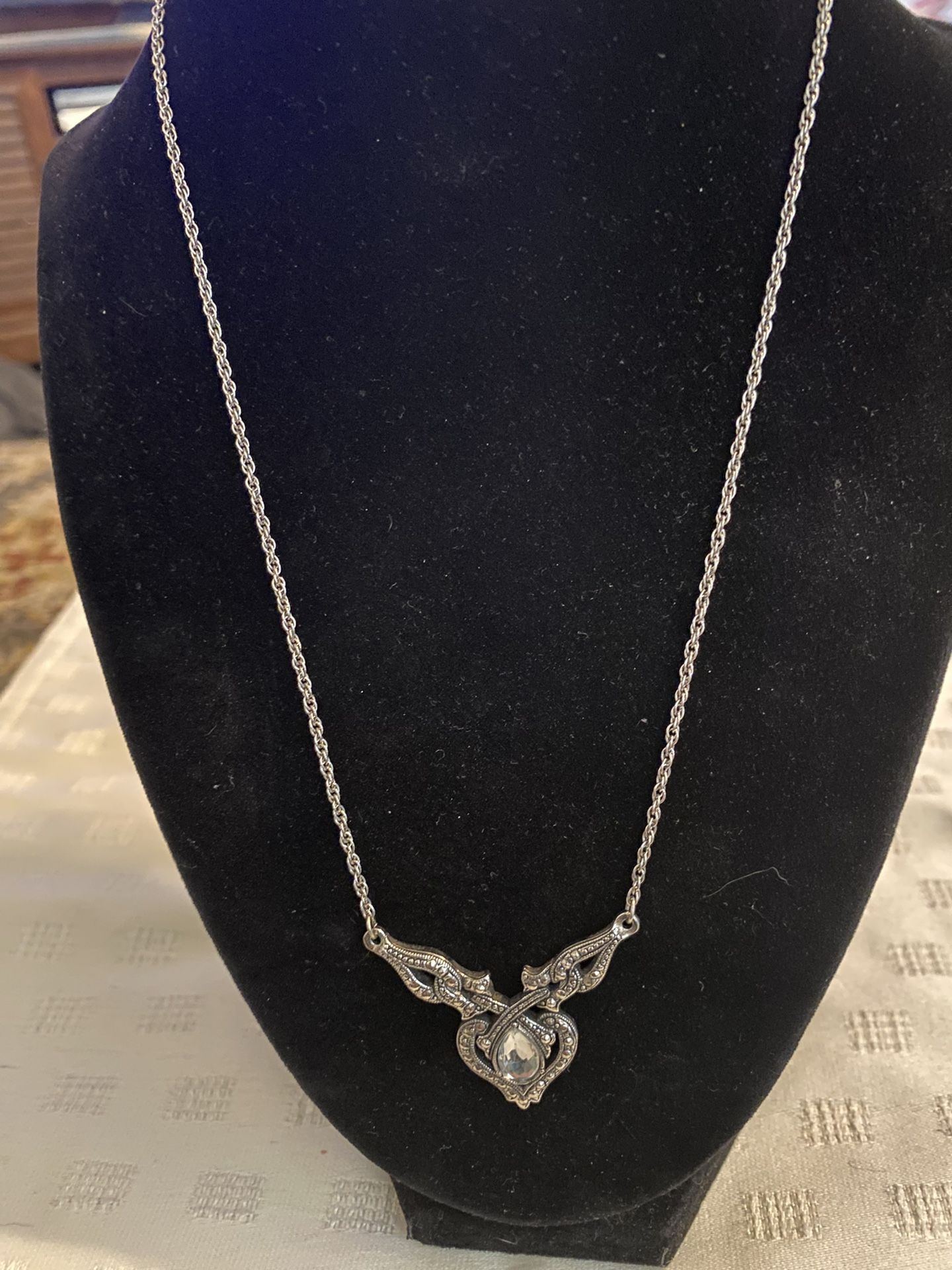 Avon Silver Tone Crystal Heart Necklace