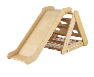 4 in 1 Triangle Climber Toy, Triangle Climber with Sliding Board and Climbing Net, Slide for Toddlers Age 1-6, Natural