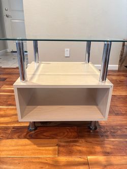 Modern Glass Top Side Table with Storage
