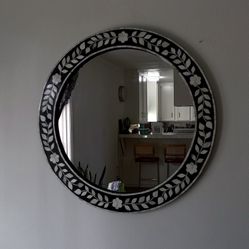 Black and white floral bone inlay mirror from World Market 