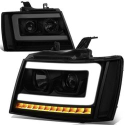 Smoke Drl Headlights Sequential Signal For 07=13 Chevy Tahoe Suburban Avalanche 