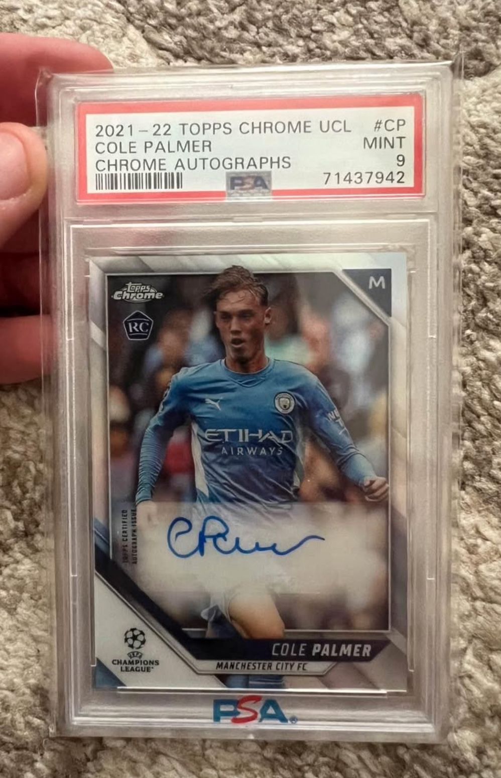 2021 22 Cole Palmer Topps Chrome RC Auto Dual PSA 9