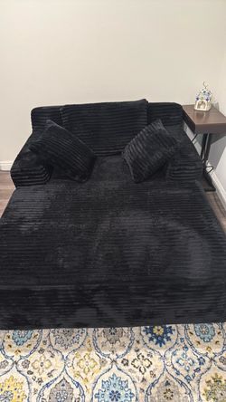 Black Corduroy Oversized Sofa with Pillows