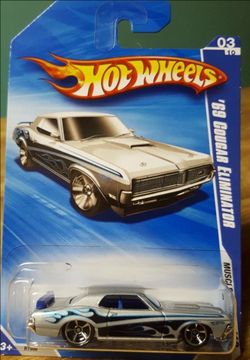 2010 MUSCLE MANIA Hot Wheels 69 Mercury Cougar Eliminator Silver FLAMES Car