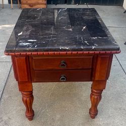 Marble Top 2 Cherry Wood End Table / Nightstand - 26x30x26 ½” 