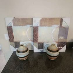 BEAUTIFUL COORDINATING ART & VASE ENSEMBLE