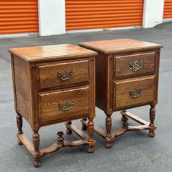 Vintage Solid Oak End Tables (2)