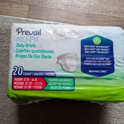 20 Medium Prevail Nu-Fit Disposable Daily Briefs