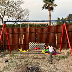 Kids swing set with basketball hoop