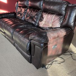 Brown leather recliner couch